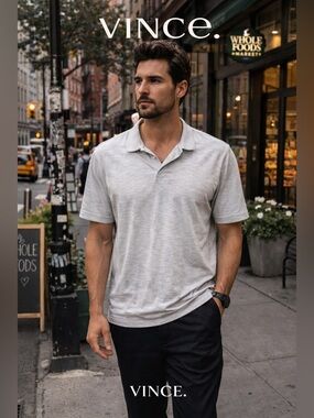 Vince Light Gray Short-Sleeve Polo